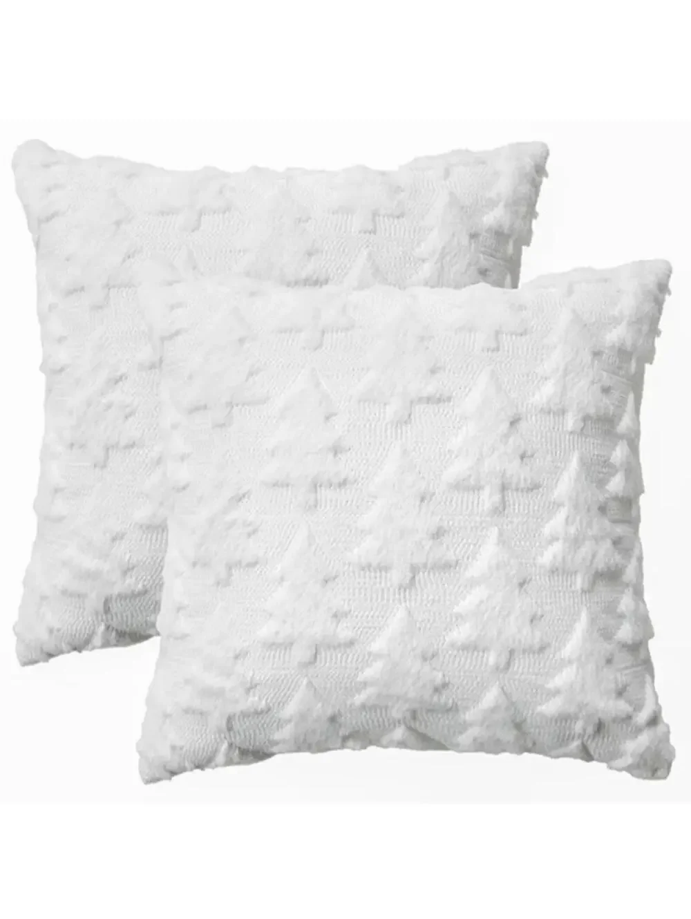 Christmas Trees White Throw Pillow Covers Set of 2 Plush Faux Fur Jacquard Decor